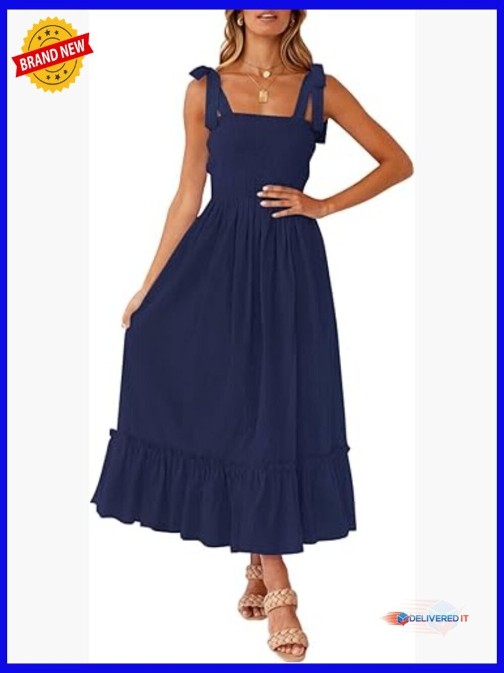 Boho Square Neck Spaghetti Strap Ruffle Tiered Maxi Dress